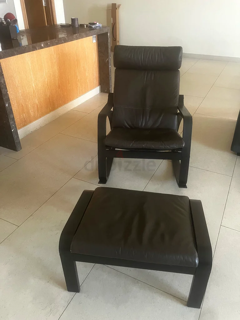 Leather Rocking Arm chair with footstool IKEA POANG