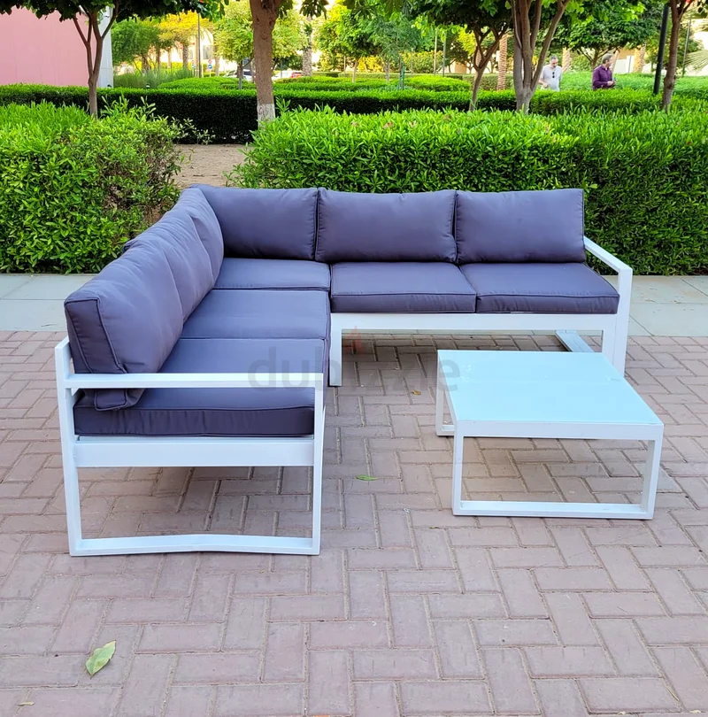 Stunning White Aluminium Garden Corner Sofa Set