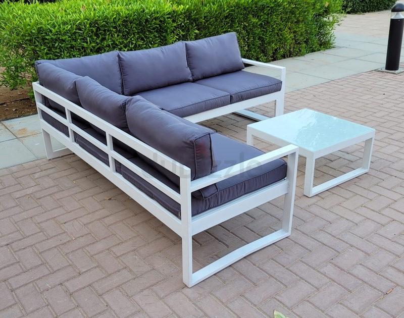 Stunning White Aluminium Garden Corner Sofa Set