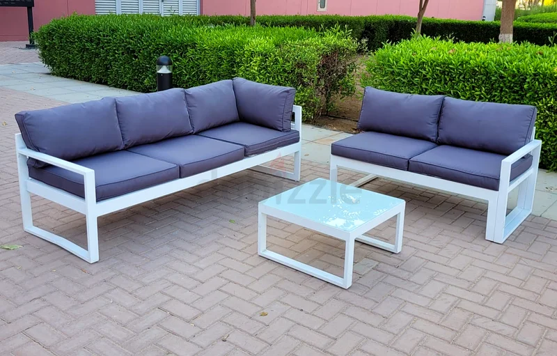 Stunning White Aluminium Garden Corner Sofa Set