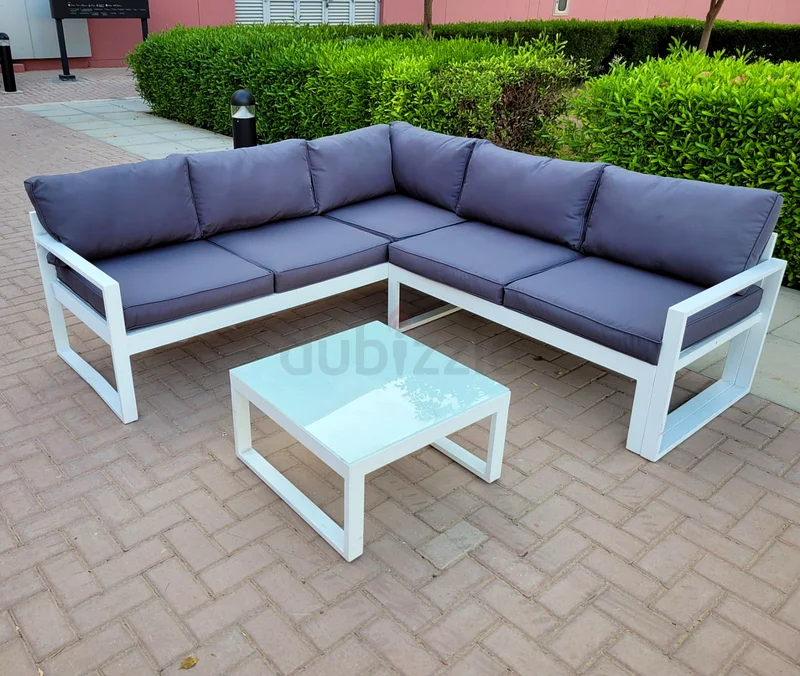 Stunning White Aluminium Garden Corner Sofa Set