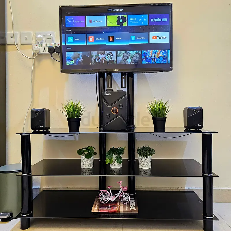 3 Tier Tempered Glass TV Stand with Adjustable Mount for 3255 Inch TV