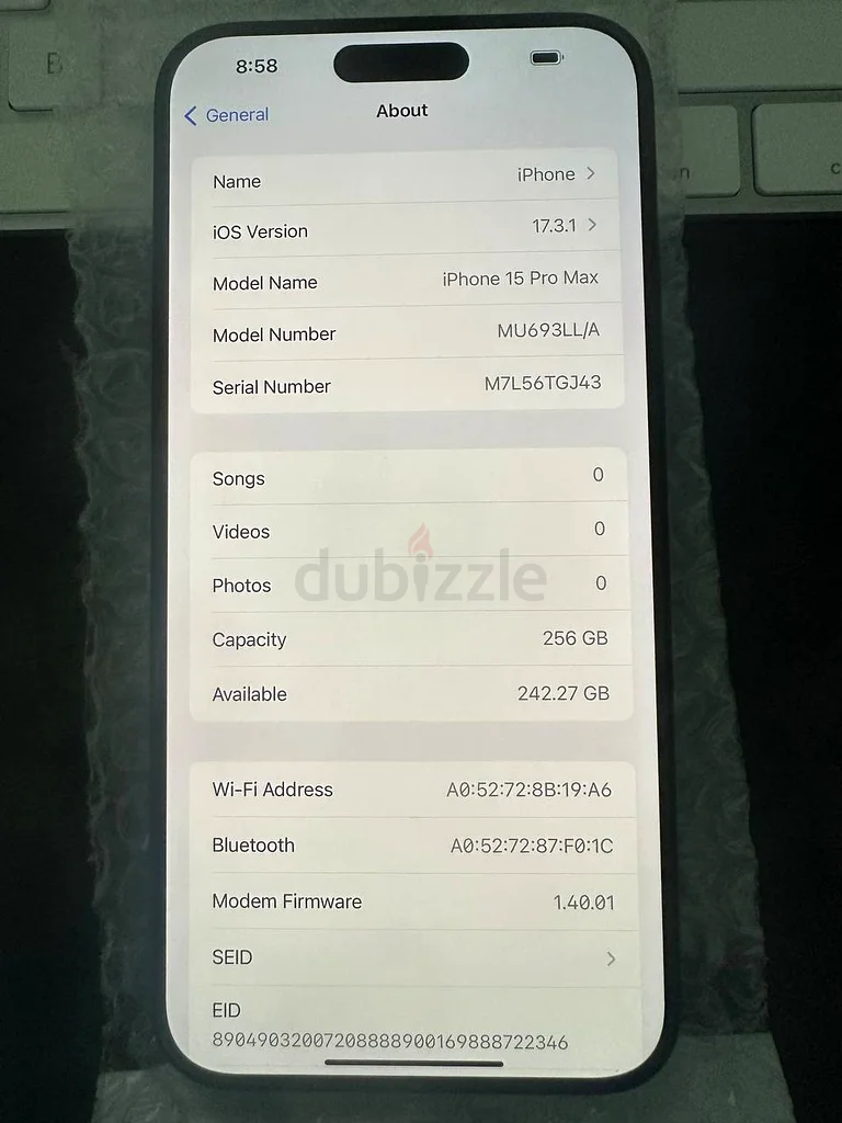 UNLOCKED Apple iPhone 15 Pro Max 256gb eSim MINT 100 Battery Dubai