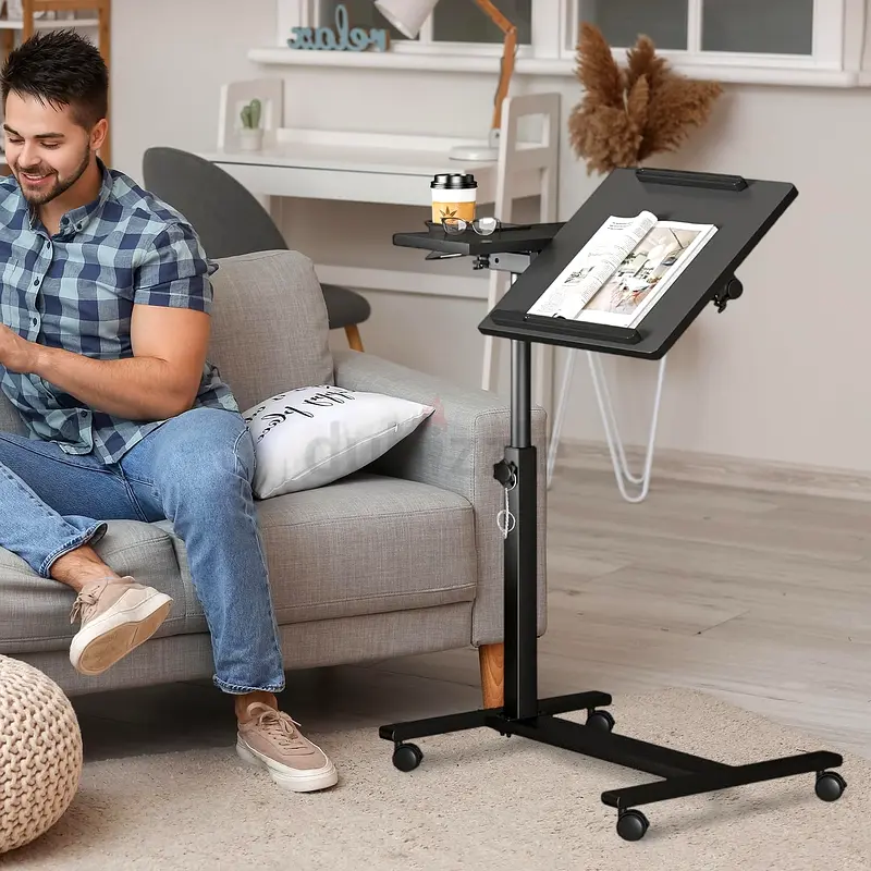 Height Adjustable Rolling Laptop Stand, Overbed Table with 2 Tilting