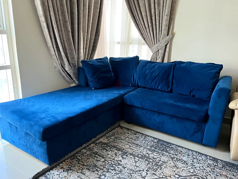 LShape customized Sofa Blue color Velvet cloth
