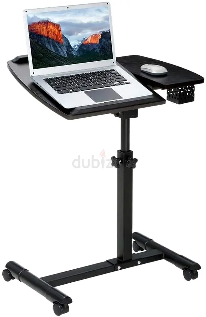 Height Adjustable Rolling Laptop Stand, Overbed Table with 2 Tilting