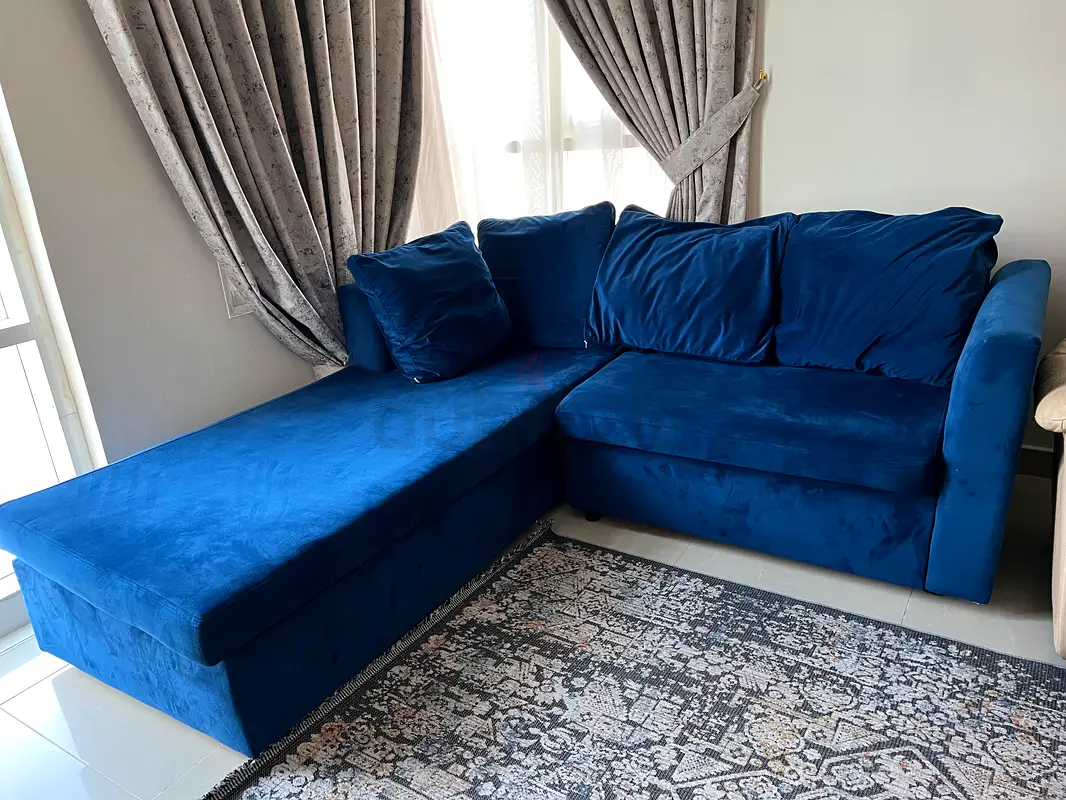 LShape customized Sofa Blue color Velvet cloth